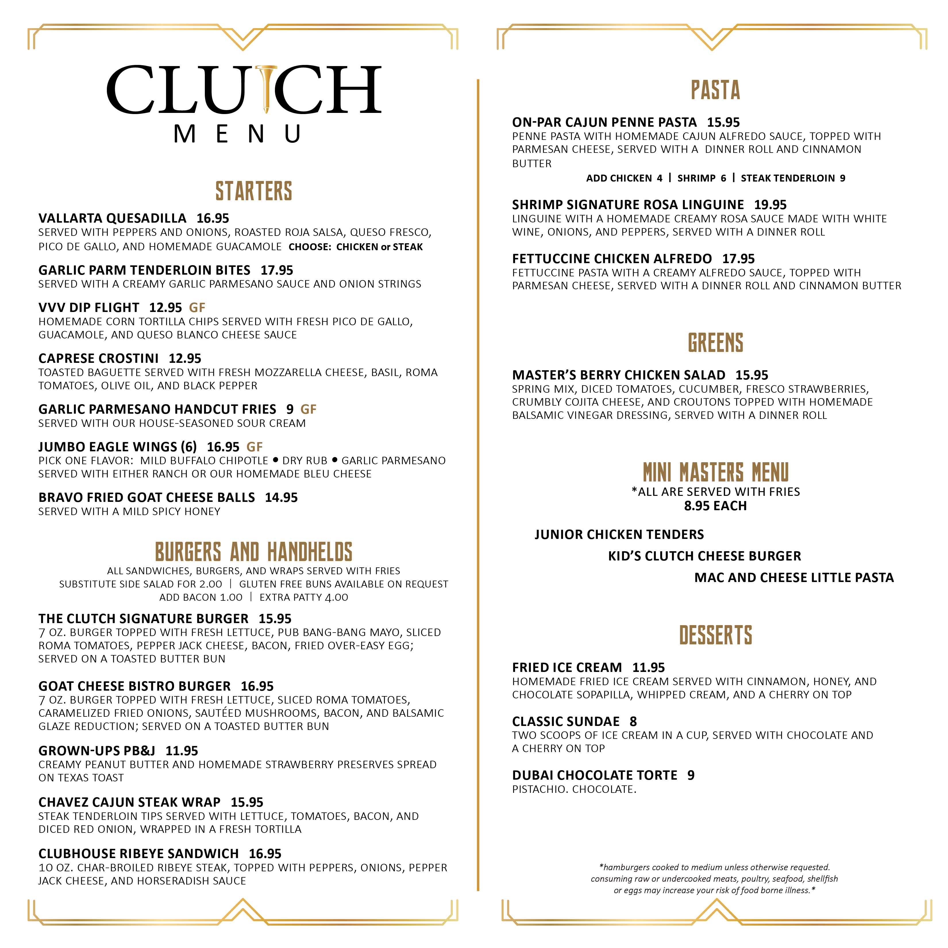 Clutch Golf Menu